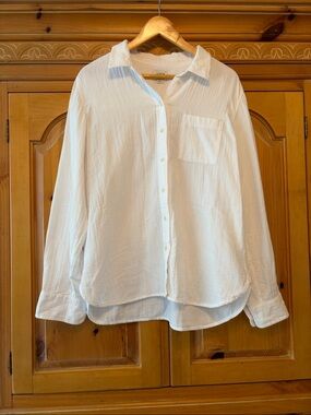 J. Crew White Button-Down Cotton Gauze Shirt